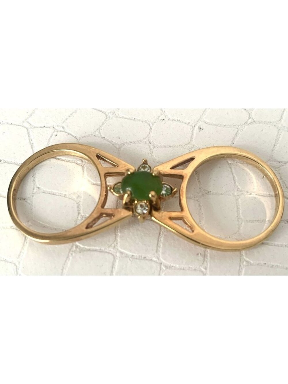 Avon Vintage Flip Ring Gold Plated Size 5 Jade & Black Onyx Gemstone Reversible